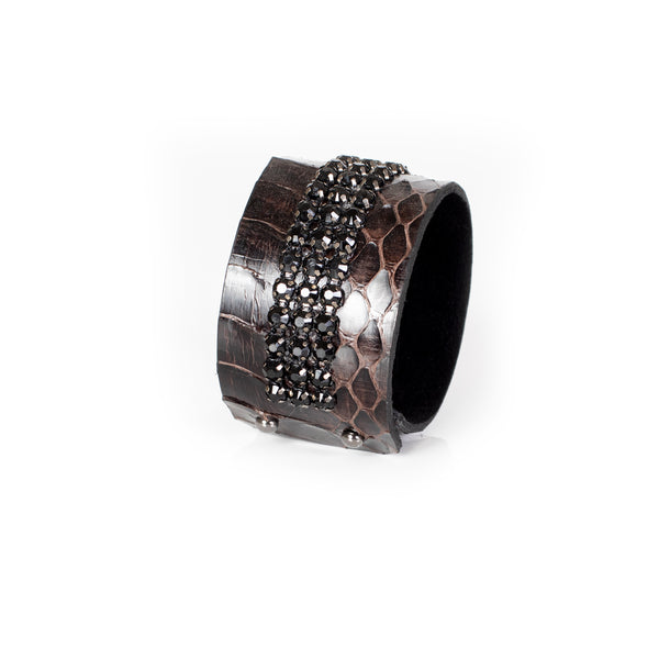 The Swarovski Fabric Brown Leather Cuff