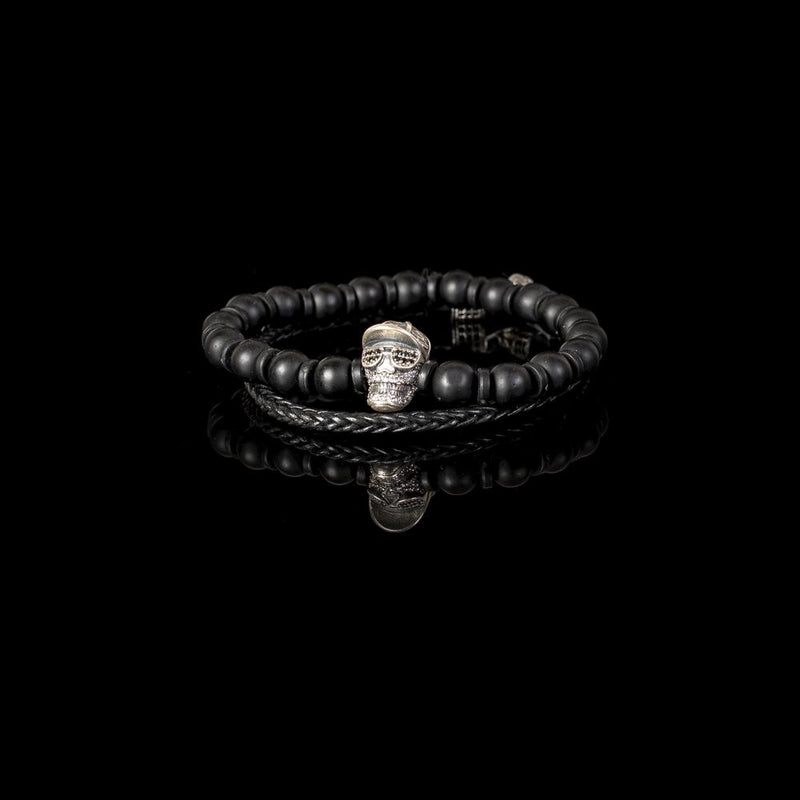 The Cool Skull Beaded Black Bracelet Set