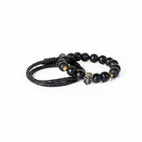 The Trendy Skull Beaded and Leather Bracelet Set