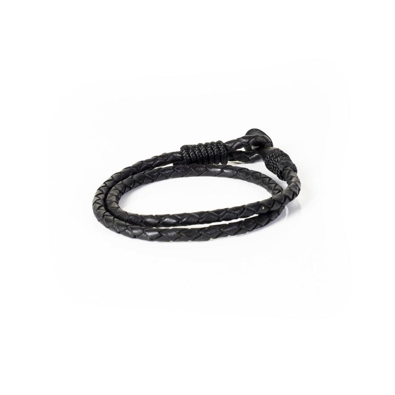 The Braided Double Wrap Black Leather Bracelet