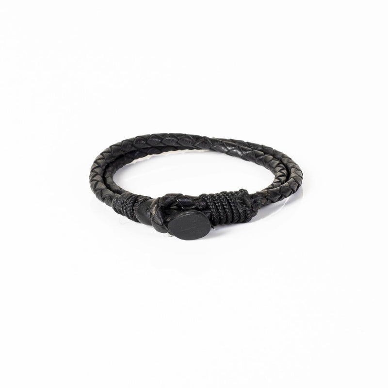 The Braided Double Wrap Black Leather Bracelet