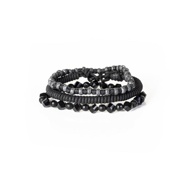 The Beaded Black And Gray Bracelet Set