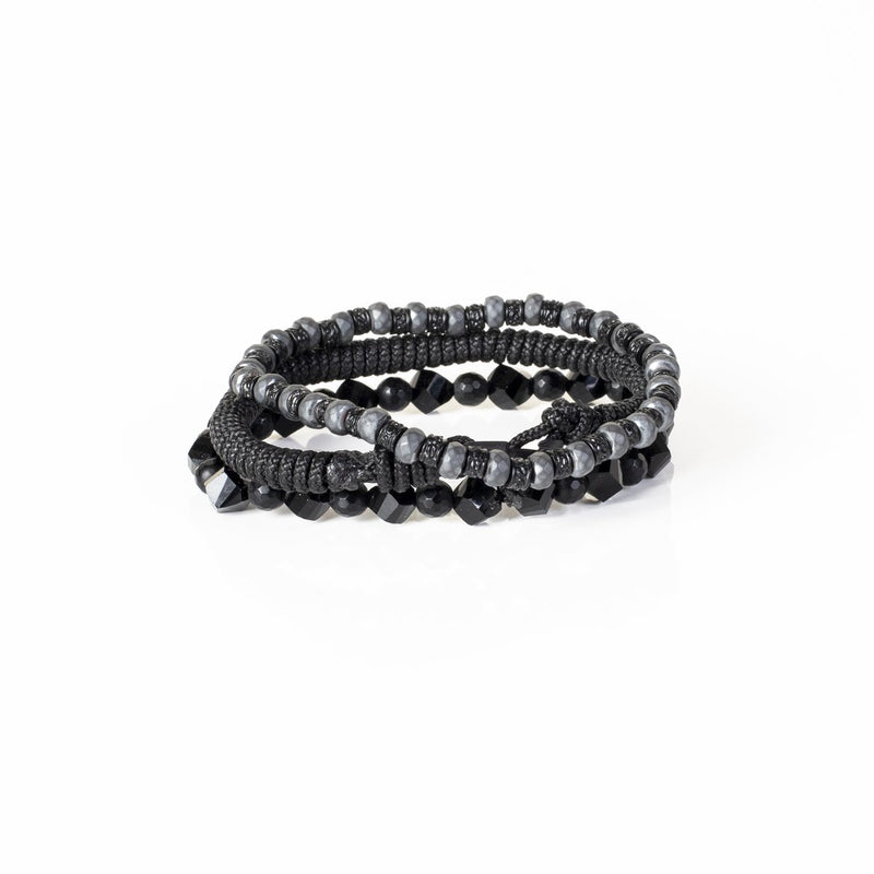 The Beaded Black And Gray Bracelet Set