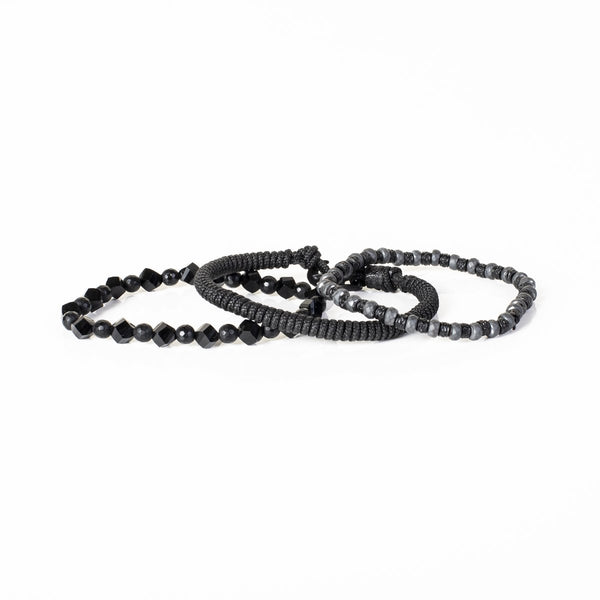 The Beaded Black And Gray Bracelet Set