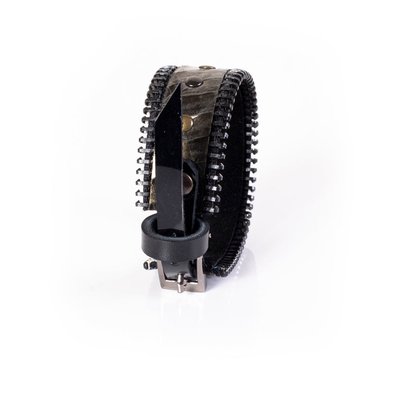 The Slim Zipper Leather Cuff with Studs