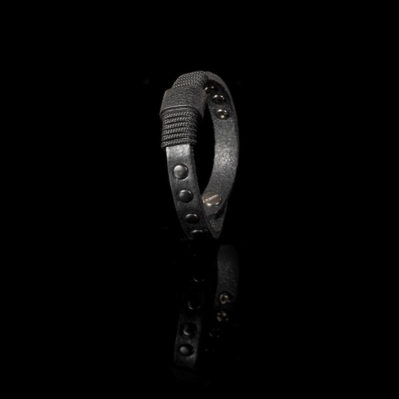 The Roped Slim Black Leather Bracelet