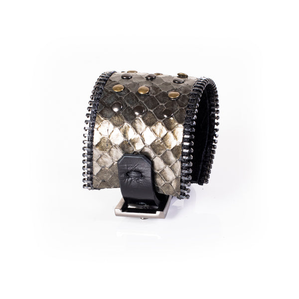 The Wide Zipper Leather Cuff with Studs