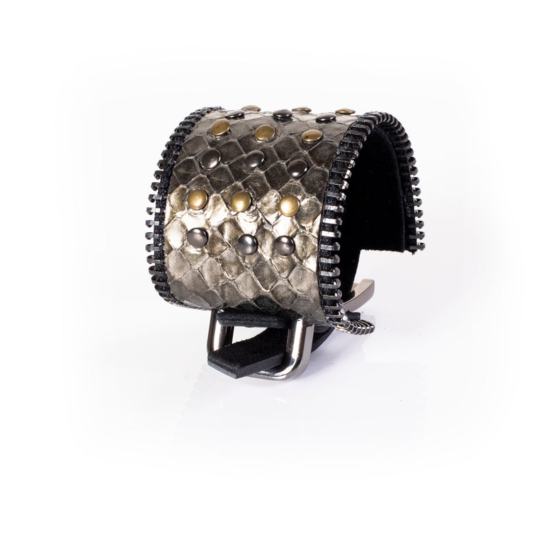 The Wide Zipper Leather Cuff with Studs