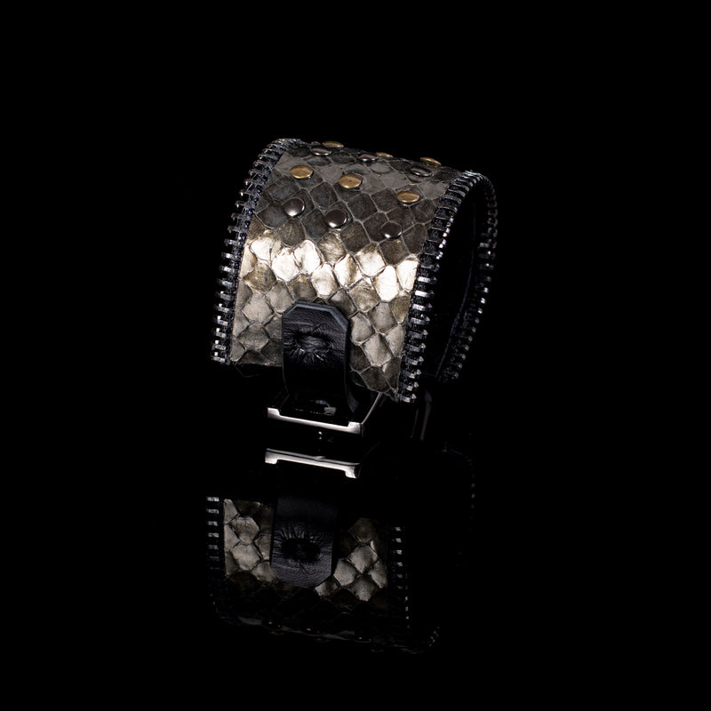 The Wide Zipper Leather Cuff with Studs