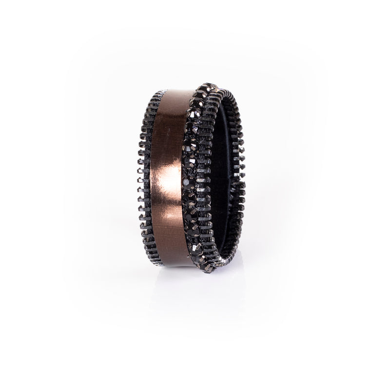 The Slim Zipper Leather Cuff with Swarovski Crystals