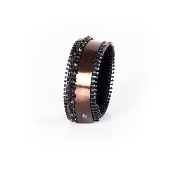 The Slim Zipper Leather Cuff with Swarovski Crystals