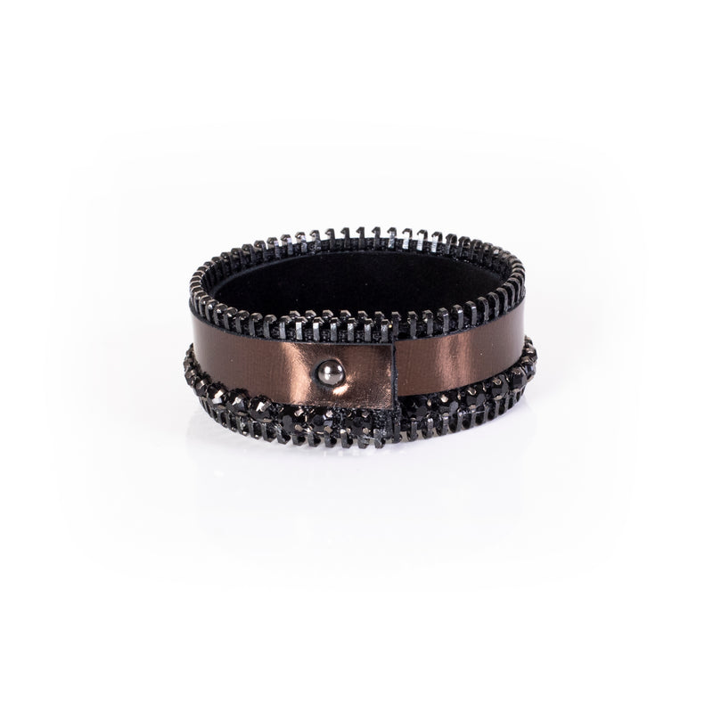 The Slim Zipper Leather Cuff with Swarovski Crystals