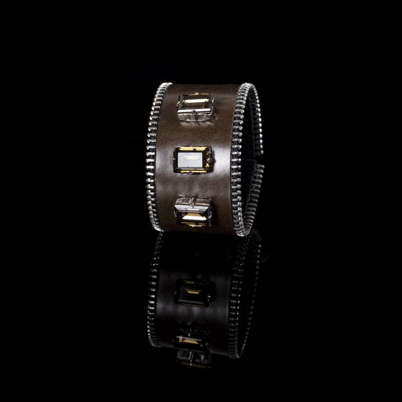 The Sparkler Zipper Leather Cuff with Swarovski Crystals