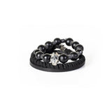 The Beaded And Leather Black Bracelet Set