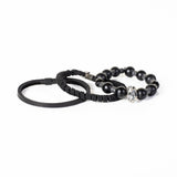 The Beaded And Leather Black Bracelet Set