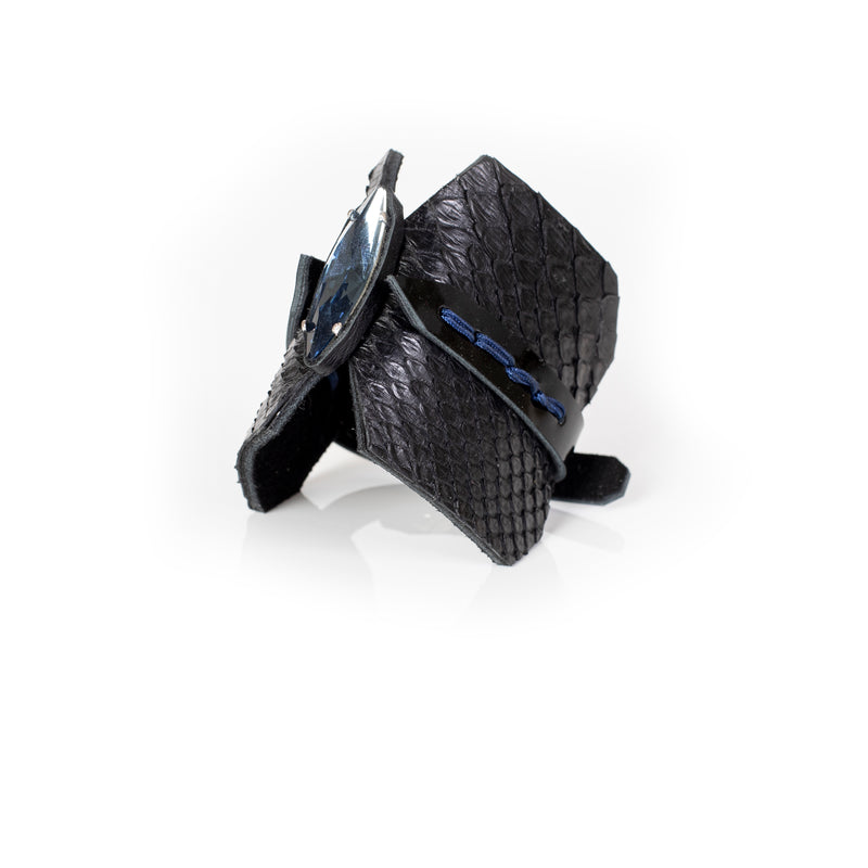 The Blue Crystal Black Leather Cuff