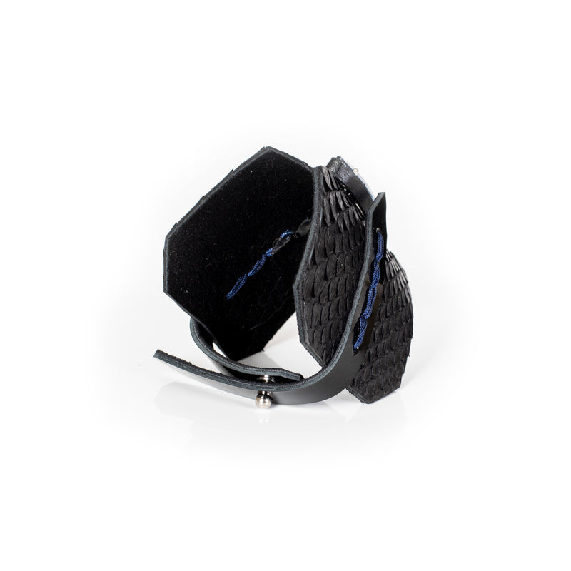 The Blue Crystal Black Leather Cuff
