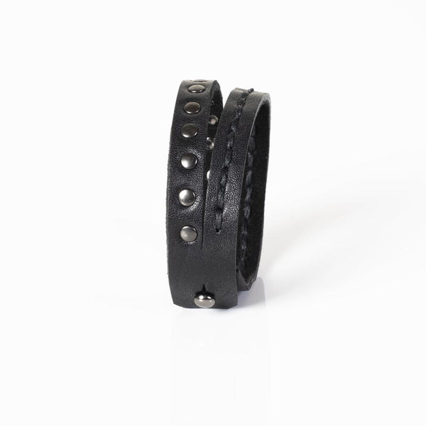 The Double Studded Black Leather Bracelet
