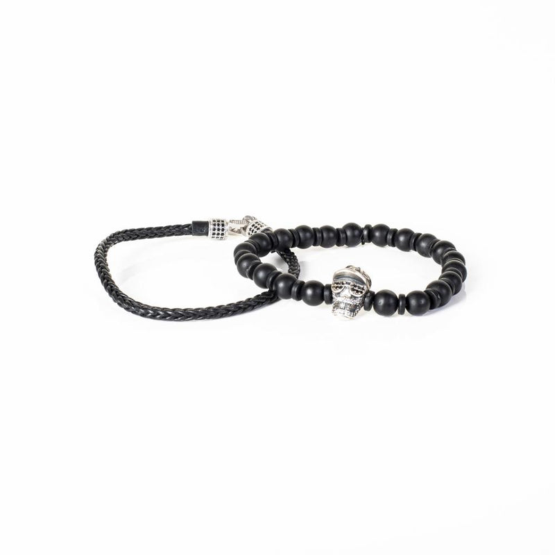 The Cool Skull Beaded Black Bracelet Set