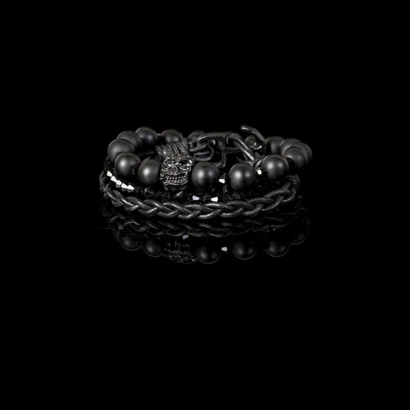 The Beaded Black On Black triple Bracelet Set