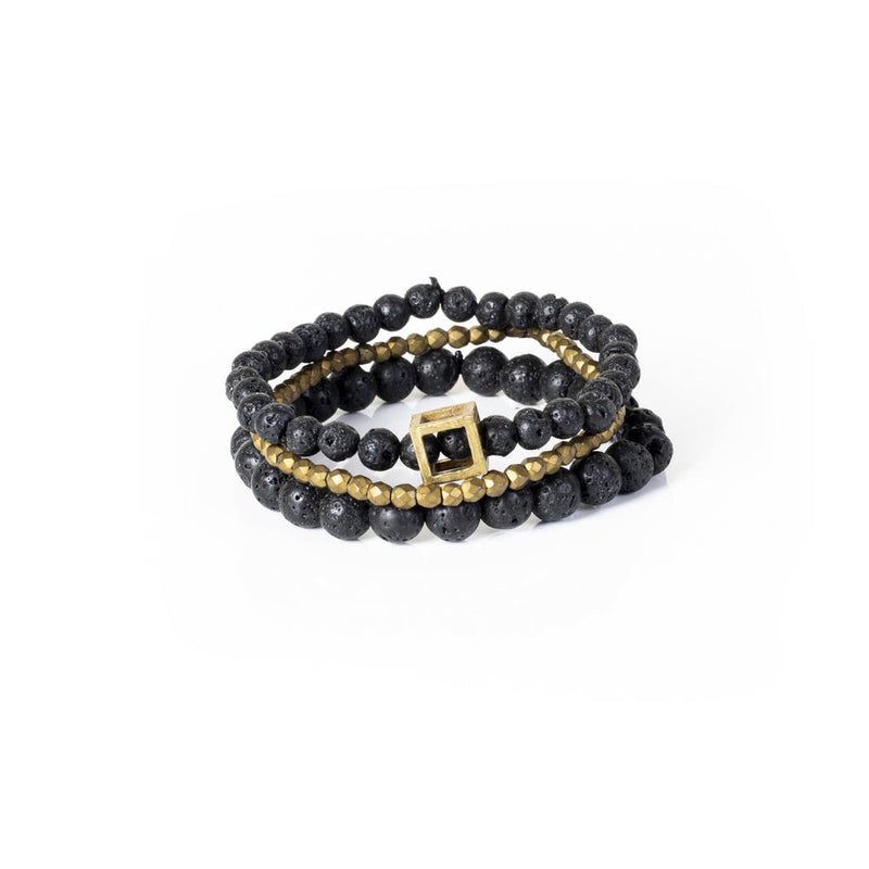 The Beaded Black and Bronze Bracelet Set