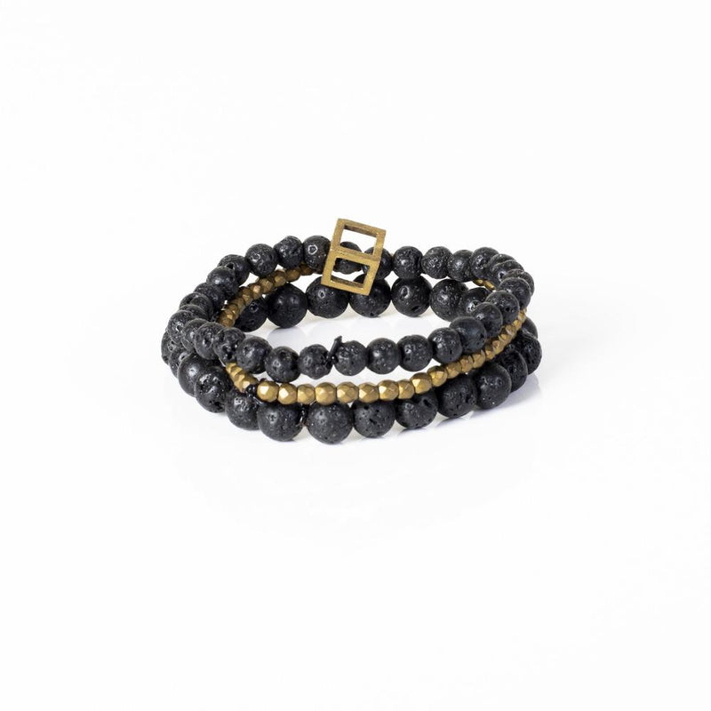 The Beaded Black and Bronze Bracelet Set