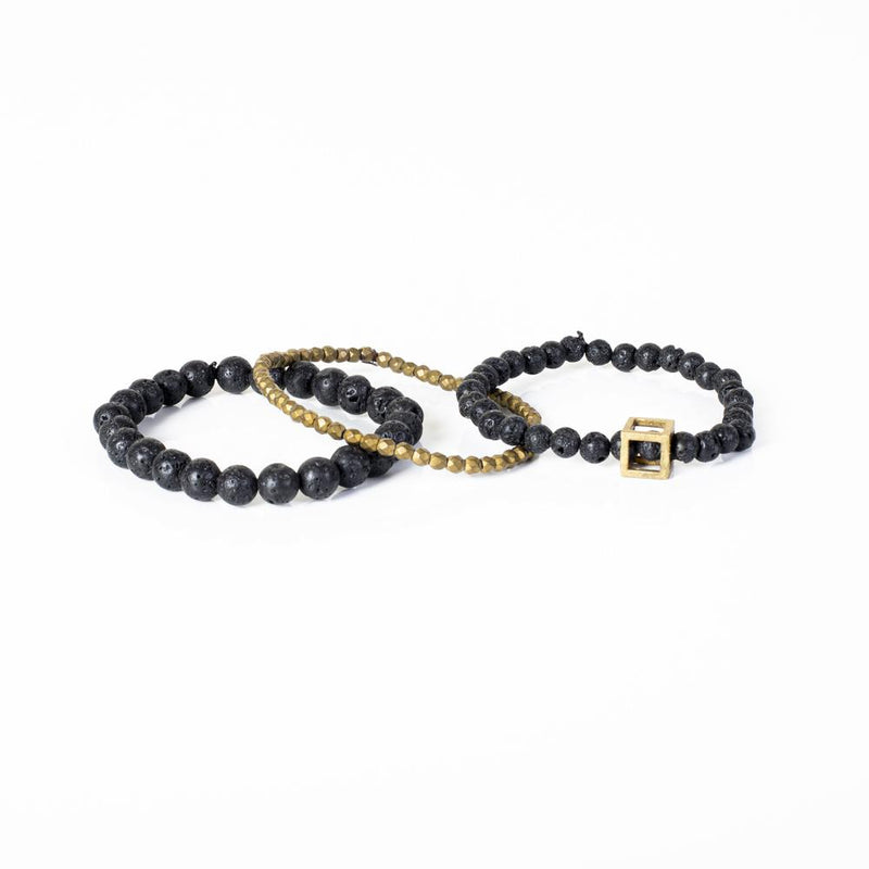 The Beaded Black and Bronze Bracelet Set