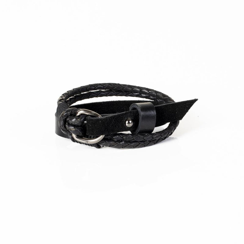 The Braided Double Wrap Black Leather Bracelet