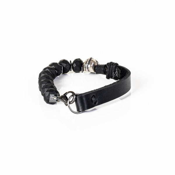The Duo Beaded Black Leather Bracelet