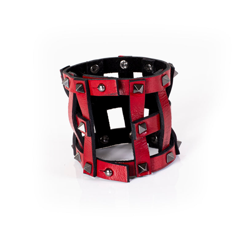 The Intertwined Red Valentine Leather Cuff