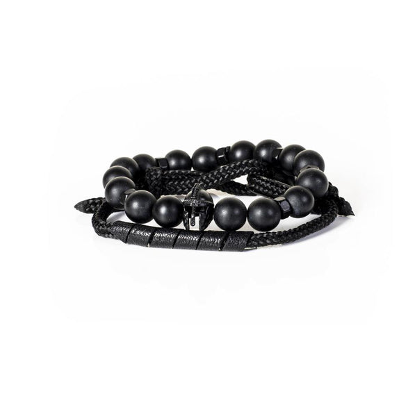 The Beaded Black on Black Bracelet Set