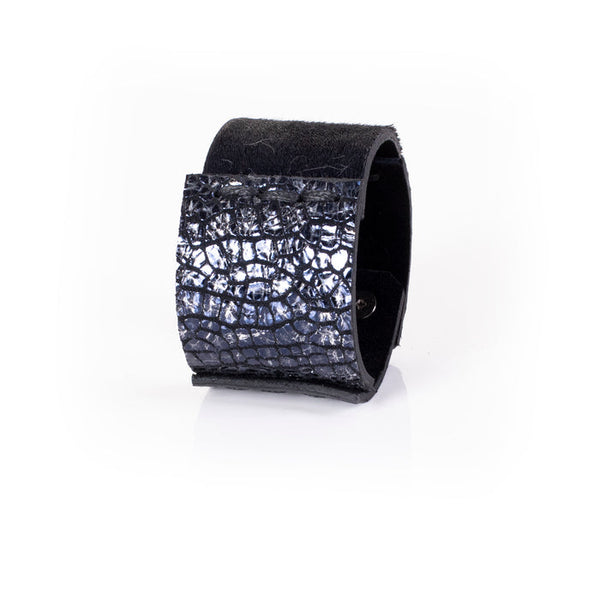 The Pony Stitched Navy Leather Cuff