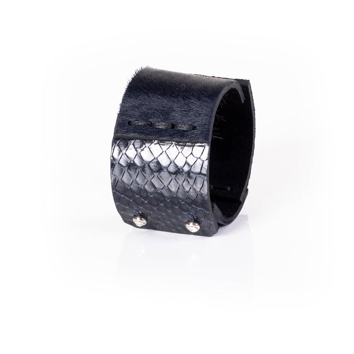 The Pony Stitched Navy Leather Cuff