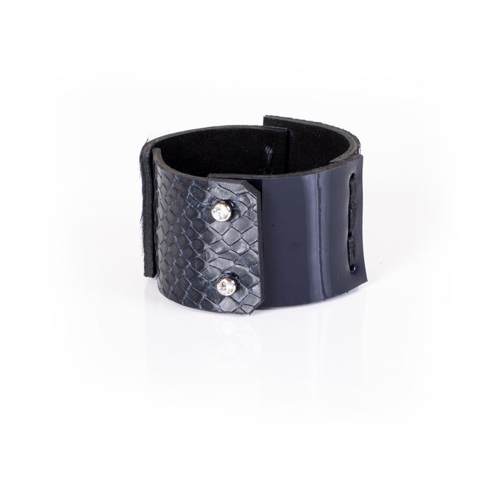 The Pony Stitched Navy Leather Cuff