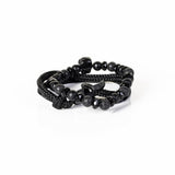 The Beaded Black on Black Skull Bracelet Set