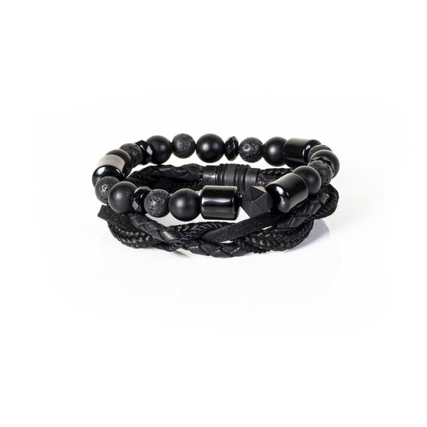 The Woven and Beaded Black Bracelet Set