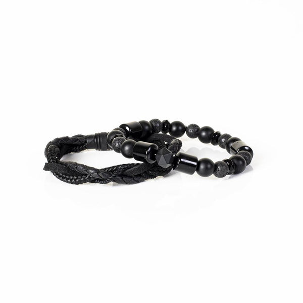 The Woven and Beaded Black Bracelet Set