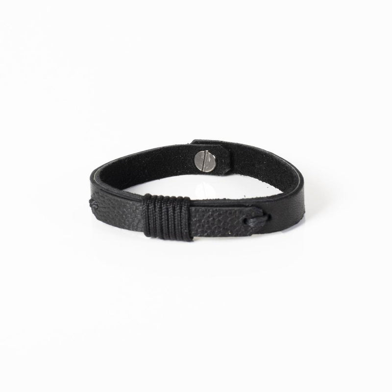 The Roped Slim Black Leather Bracelet
