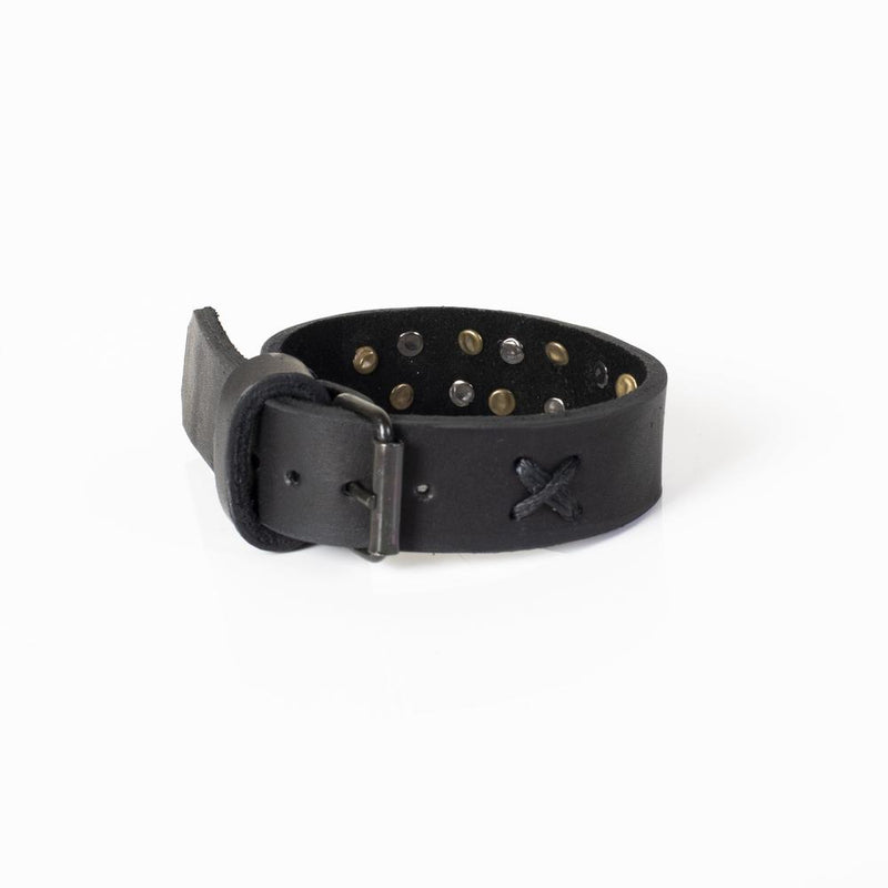The Bronze Studded Black Leather Cuff