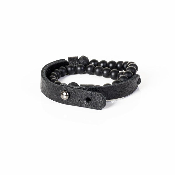 The Beaded And Black Leather Wrap