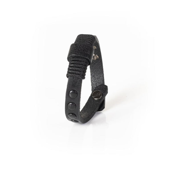 The Roped Slim Black Leather Bracelet