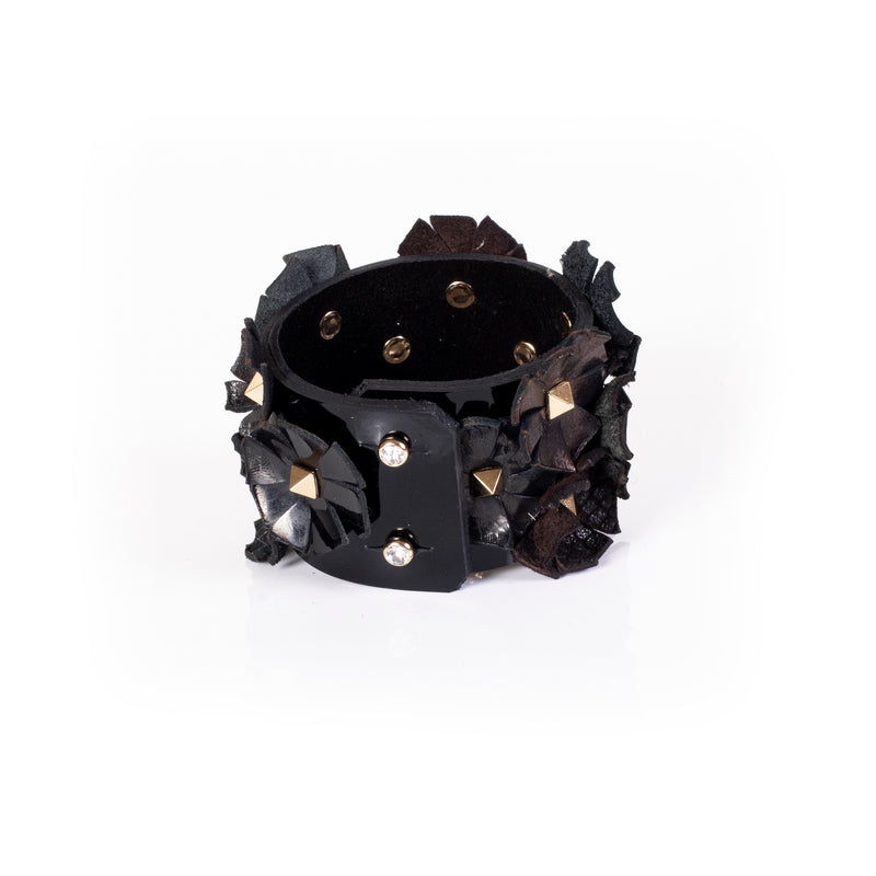 The Flower Leather Cuff with Studs