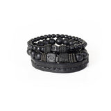 The Glamorous Beaded Black Leather Bracelet Set