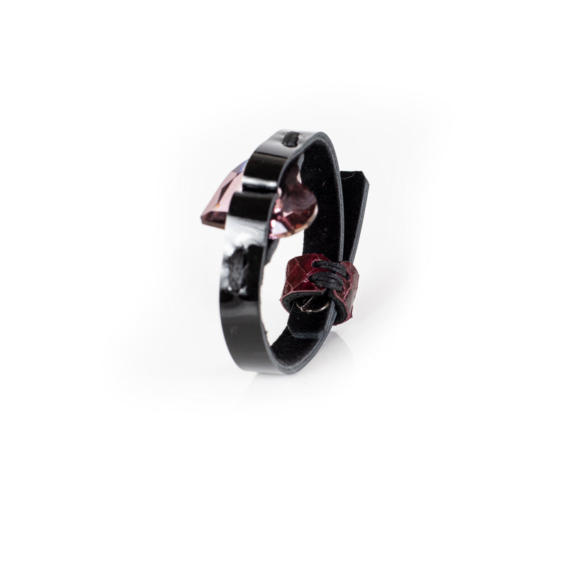 The Stackable Leather Bracelet with Swarovski Heart