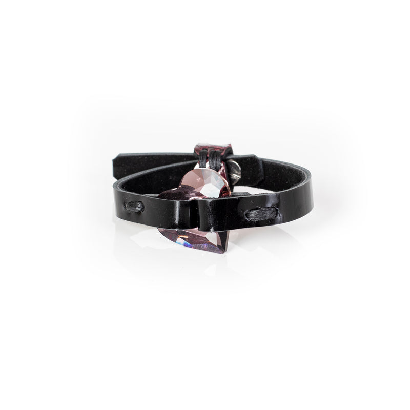 The Stackable Leather Bracelet with Swarovski Heart
