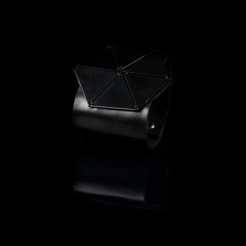 The Hexagon Black Leather Cuff