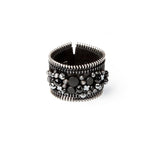 The Wide Double Zipper Leather Cuff with Beads