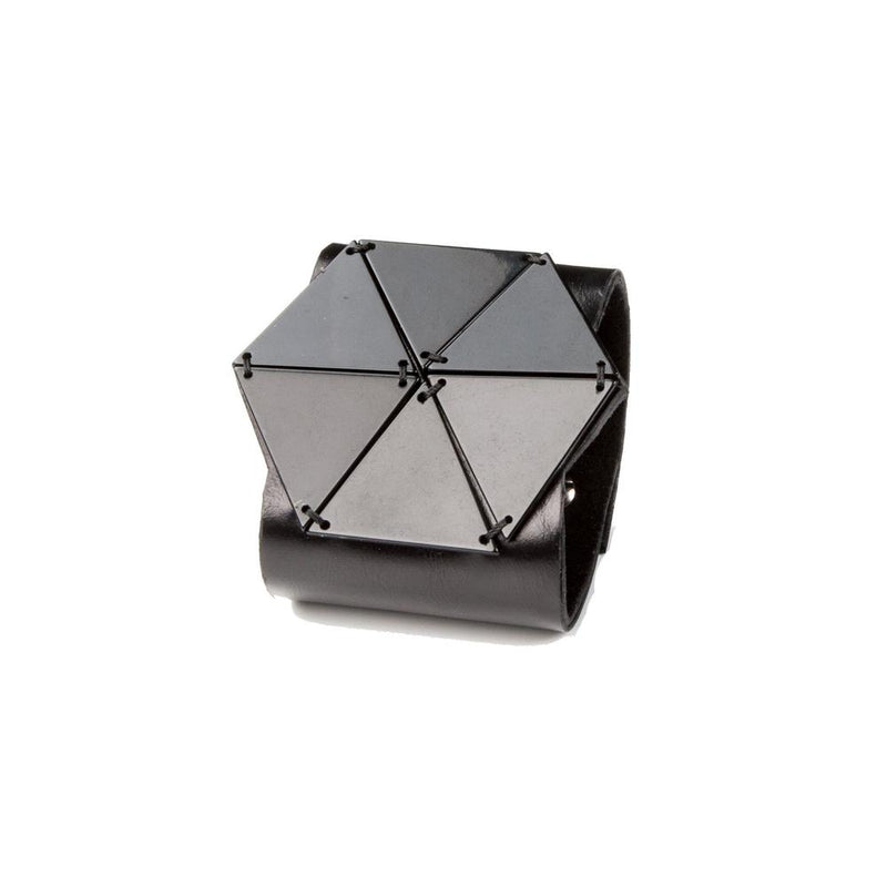 The Hexagon Black Leather Cuff