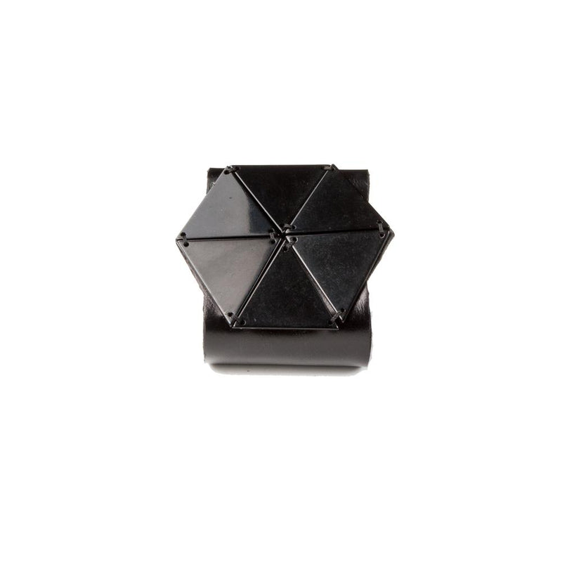The Hexagon Black Leather Cuff