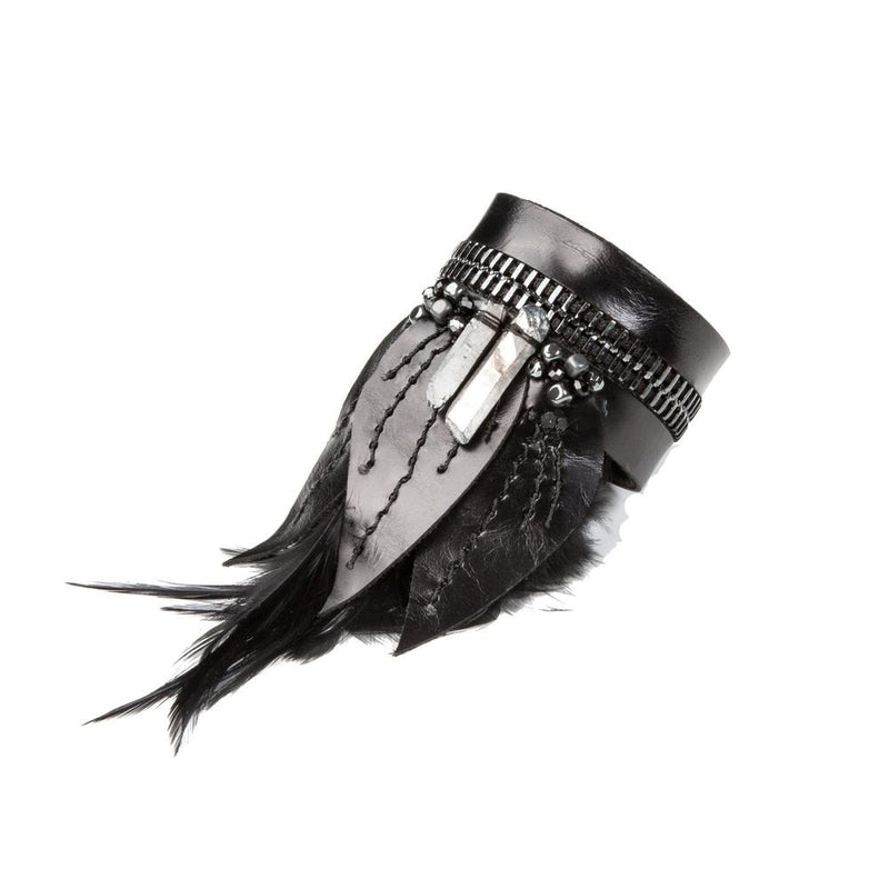 The Feather Black Leather Cuff